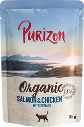 Produktbild von Purizon Organic Katzen-Nassnahrung Lachs und Huhn mit Spinat - 24 x 85 g