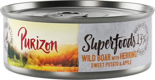 Produktbild von Purizon Superfoods Wildschwein mit Hering, Süßkartoffel und Apfel Katzen-Nassfutter - 6 x 70 g