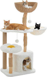 Purpurra Kratzbaum Naturgetreuer Kratzbaum mit Korb, Höhle und Hängematte, 90/100/120cm, Echtes Holz – Bild 1 von 5