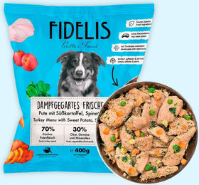 Produktbild von Pute mit Süßkartoffel, Spinat und Apfel (400g, gefroren)