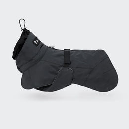 Produktbild von PAIKKA Hund Winterjacke wasserdicht aus Polyester in Grau/Schwarz mit 70 cm Rückenlänge