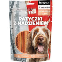 Produktbild von PAN MIĘSKO Belohnungssnack gefüllte Sticks mit Rind und Lachs für Hunde Welpe mit hohem Fleischanteil 100 g
