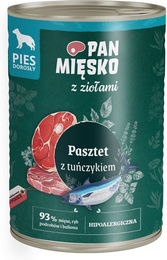 Produktbild von PAN MIĘSKO Hundepaté mit Thunfisch und Kräutern für adulte Hunde hypoallergen 400 g