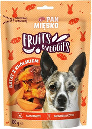 Produktbild von PAN MIĘSKO Hundesnack Fruits and Veggies mit Kaninchen und Süßkartoffel Monoprotein für Welpen 100 g