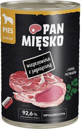 Produktbild von PAN MIĘSKO Nassfutter für adulte Hunde mit Schwein und Lamm in Sauce 400 g
