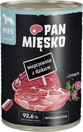 Produktbild von Pan Mięsko Nassfutter für adulte Hunde mit Wildschwein und Schwein in Sauce, hypoallergen und mit hohem Fleischanteil, 400 g