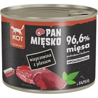 Produktbild von PAN MIĘSKO Nassfutter für adulte Katzen mit Wildschwein und Hirsch Stückchen in Sauce hypoallergen 200 g