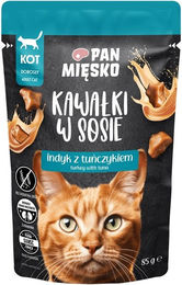 PAN MIĘSKO Nassfutter für Katzen Adult Pute mit Thunfisch Stücken in Sauce getreidefrei 85 g – Bild 1 von 1