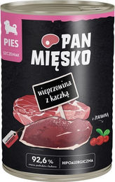 Produktbild von PAN MIĘSKO Nassfutter für Welpen mit Schwein und Ente Stückchen in Sauce hypoallergen 400 g