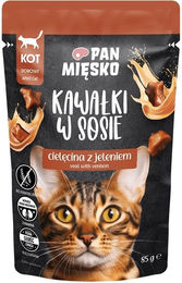 Produktbild von PAN MIĘSKO Nasskatzenfutter Kalb und Hirsch Stückchen in Sauce für adulte Katzen getreidefrei 85 g