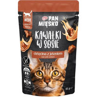 Produktbild von PAN MIĘSKO Nasskatzenfutter Kalb und Hirsch Stückchen in Sauce für adulte Katzen getreidefrei 85 g