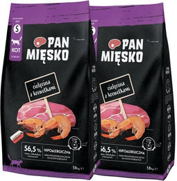 Produktbild von PAN MIĘSKO Trockenfutter für adulte Katzen mit Kalb, Garnele und Huhn hypoallergen 2x1,6 kg