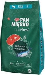 Produktbild von PAN MIĘSKO Trockenfutter für kleine Hunde Adult mit Rind, Thunfisch und Huhn hypoallergen 20 kg