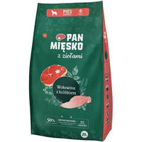 Produktbild von PAN MIĘSKO Trockenfutter mit Rind, Kaninchen und Geflügel für adulte mittlere Hunde getreidefrei und hypoallergen 20 kg