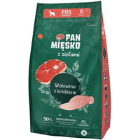 Produktbild von PAN MIĘSKO Trockenfutter mit Rind, Kaninchen und Geflügel für adulte mittlere Hunde getreidefrei und hypoallergen 9 kg