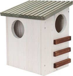 Produktbild von PATKAR Eichhörnchen-Futterhaus aus Kiefernholz in Weiß Grau und Braun 26 x 19 cm