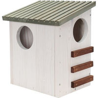 Produktbild von PATKAR Eichhörnchen-Futterhaus aus Kiefernholz in Weiß Grau und Braun 26 x 19 cm