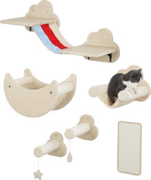 Patootie Fruitie 6-teiliges Katzenkletterspielzeug-Set mit Hängematten und Plattformen in Beige – Bild 1 von 1