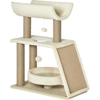 Produktbild von Patootie Fruitie Designer-Katzenbaum mit Kratzstamm, Plattformen und Spielball in Hellbraun 60 x 30 x 76 cm