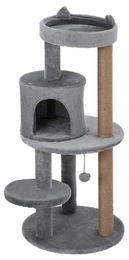 Patootie Fruitie Dreieckiger Katzenkratzbaum mit Katzenhaus und Liegeflächen aus Holz und Sisal in Grau 48 x 48 x 104 cm – Bild 1 von 1