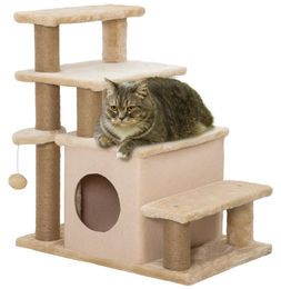 Patootie Fruitie Haustiertreppe mit Kratzbaum und Spielball höhenverstellbar beige 60 x 40 x 66 cm – Bild 1 von 1