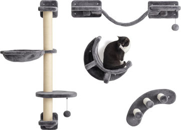 Patootie Fruitie Katzen Kletterwand 4-teiliges Set mit Hängematte und Katzenbrücke dunkelgrau – Bild 1 von 1