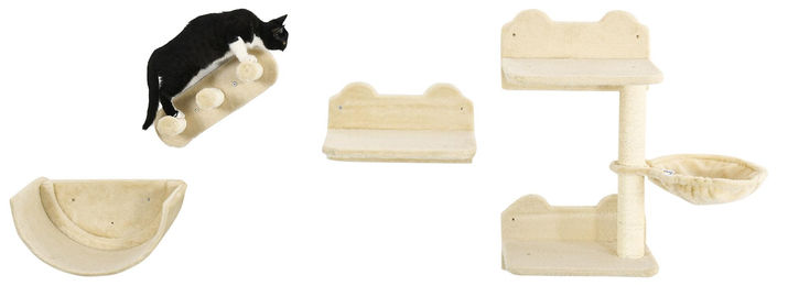 Patootie Fruitie Katzen Kletterwand-Set 4-teilig mit Katzentreppe, Hängematte, Plattform und Kratzbaum in Beige – Bild 1 von 1
