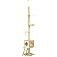 Produktbild von Patootie Fruitie Katzen Kratzbaum deckenhoch mit Katzenhaus zwei Plattformen Hängematte und Kippschutz hellbraun beige 40 x 40 x 260 cm
