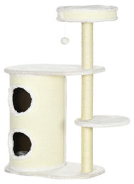 Patootie Fruitie Katzen Kratzbaum mit Kratztonne, Katzenbett und Spielzeug, Cremeweiß, 59 cm x 35 cm x 100 cm – Bild 1 von 1