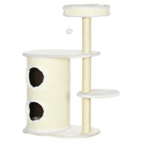 Produktbild von Patootie Fruitie Katzen Kratzbaum mit Kratztonne, Katzenbett und Spielzeug, Cremeweiß, 59 cm x 35 cm x 100 cm