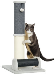 Patootie Fruitie Katzen Kratzbaum mit selbstreinigender Bürste und Spielball Grau und Creme 40 x 48 x 85 cm – Bild 1 von 1