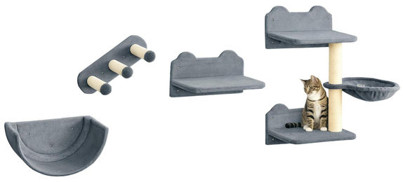 Patootie Fruitie Katzen-Set mit Kletterwand, Hängematte, Kratzbaum und Sprungplattformen aus Plüsch und Sisal in Grau – Bild 1 von 1