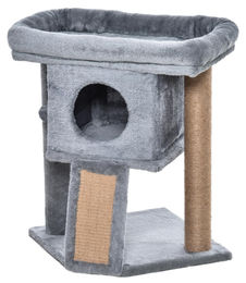 Patootie Fruitie Katzenbaum aus hellgrauem Plüsch mit Jute-Kratzstamm, Versteck, Plattform und Spielball 57 cm hoch – Bild 1 von 1