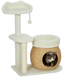 Patootie Fruitie Katzenbaum aus Schilf und Sisal mit Versteck, Ball und Plattform, cremeweiß, 60 x 40 x 79 cm – Bild 1 von 1