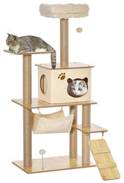 Patootie Fruitie Katzenbaum beige mit 5 Plattformen, Hängematte, Leiter, Höhle und Kratzstangen aus Jute 130 cm hoch – Bild 1 von 1