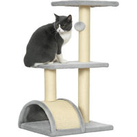 Produktbild von Patootie Fruitie Katzenbaum Dreieckig mit Kratzstamm aus Plüsch und Sisal Hellgrau 40 x 35 x 72 cm
