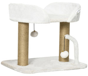 Patootie Fruitie Katzenbaum für Katzen bis 5 kg aus Spanplatte mit Kratzbaum und Spielbällen Gelb-Weiß 48 x 38 x 42 cm – Bild 1 von 1