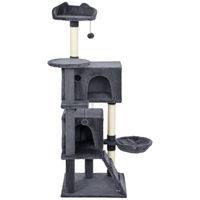 Produktbild von Patootie Fruitie Katzenbaum Grau mit 2 Häuschen, Bett und Hängematte für 2-3 Katzen, 140 cm hoch