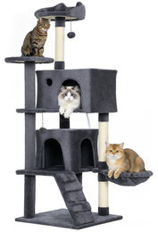 Patootie Fruitie Katzenbaum Grau mit 2 Versteckmöglichkeiten, Bett und Hängematte für 2 bis 3 Katzen, 140 cm hoch – Bild 1 von 1
