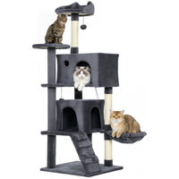 Produktbild von Patootie Fruitie Katzenbaum Grau mit 2 Versteckmöglichkeiten, Bett und Hängematte für 2 bis 3 Katzen, 140 cm hoch