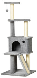Patootie Fruitie Katzenbaum Grau mit Haus, Leiter, Ball und Sisalstämmen 48 x 48 x 125 cm – Bild 1 von 1