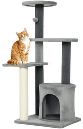 Patootie Fruitie Katzenbaum Grau mit Höhle, Plattformen, Sisal-Kratzstämmen und Plüschball für Katzen bis 5 kg 103 cm hoch – Bild 1 von 1