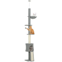 Produktbild von Patootie Fruitie Katzenbaum höhenverstellbar 220-240 cm hellgrau mit Hängematte und blumengemusterten Plattformen