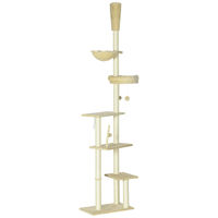 Produktbild von Patootie Fruitie Katzenbaum höhenverstellbar mit Plattformen Kürbis Hängematte und Bällen beige 230-250 cm