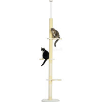 Produktbild von Patootie Fruitie Katzenbaum höhenverstellbar mit Sisal-Kratzstamm und Spielball cremefarben