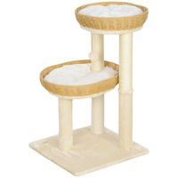 Produktbild von Patootie Fruitie Katzenbaum in Beige mit zwei Rattan-Katzenbetten und Kratzstämmen 75,5 cm hoch