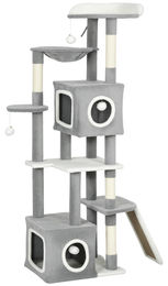Patootie Fruitie Katzenbaum in Grau und Weiß mit 2 Verstecken, Rampe, Liegeflächen und 4 Bällen 48 x 40 x 165 cm – Bild 1 von 1