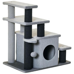 Patootie Fruitie Katzenbaum mit 4 Stufen, Haustierhaus und Spielball, höhenverstellbar, schwarz und grau, 60 x 40 x 66 cm – Bild 1 von 1