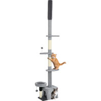 Produktbild von Patootie Fruitie Katzenbaum mit Deckenspanner höhenverstellbar 225-255 cm in Grau mit Sisal und Plüsch