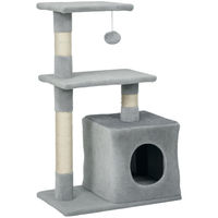 Produktbild von Patootie Fruitie Katzenbaum mit Häuschen und 2 Plattformen aus Holz, Sisal und Plüsch, Grau, 50 x 30 x 81,5 cm